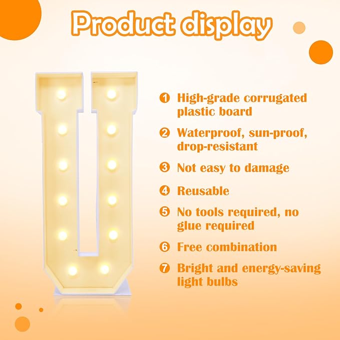 4ft Marquee for Letters U, Large Light up Letters, Multifunctional Large Marquee for Letters 4 Feet Tall for Party Decorations, Letter Balloons, Wedding Decor, Proposal Decorations (Letters U)