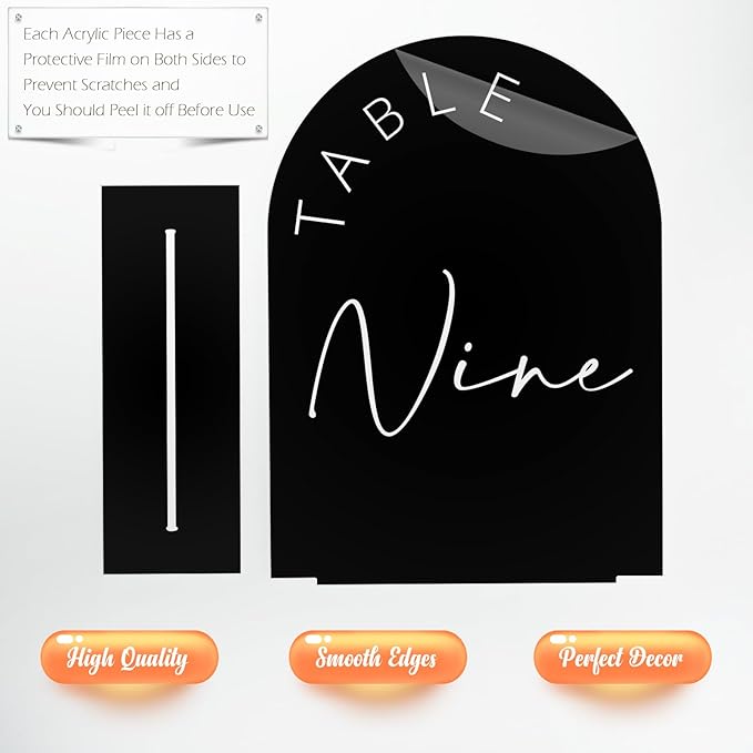 Black Arched Wedding Table Numbers with Stands 1-10, 5x7 Inch Black Acrylic Arch Sign with Holder, Table Number 1-10, 5"x7")