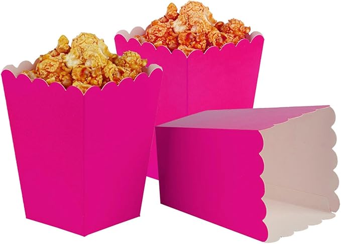 Hot Pink Popcorn Boxes Mini Pack of 12, Paper Popcorn Container for Birthday Party, Graduation, Wedding, Carnival, Movie Night
