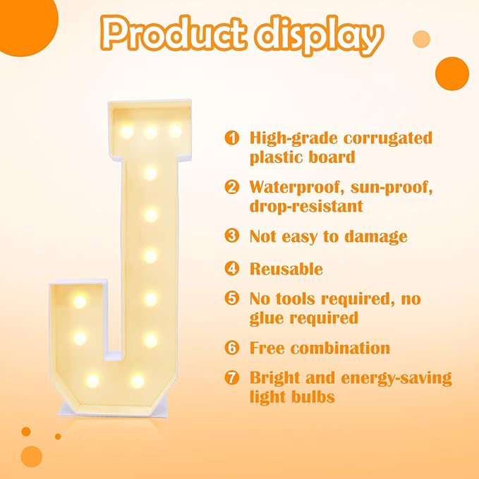 4ft Marquee for Letters J, Large Light up Letters, Multifunctional Large Marquee for Letters 4 Feet Tall for Party Decorations, Letter Balloons, Wedding Decor, Proposal Decorations (Letters J)