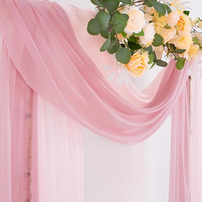 Socomi Wedding Arch Draping Fabric 29" x 20Ft 2 Panels Dusty Rose and Blush Pink Sheer Outdoor Curtain Drapes Extra Long for Bridal Baby Shower Birthday Party Decor