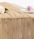 Pearl Table Runner 29 x 120 Inch Tulle Fabric Lace Table Runners Boho Rustic Tablecloth for Bridal Shower Birthday Party Wedding Arch Aisle Veil Dessert Table Decor(1 Pack, Nude)