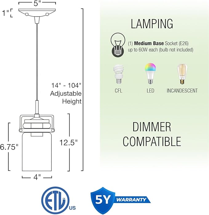 Kira Home Wyer 8" Modern Industrial/Farmhouse Pendant Light + Mini Clear Glass Cylinder Shade, Dimmable Adjustable Wire, Oil Rubbed Bronze Finish