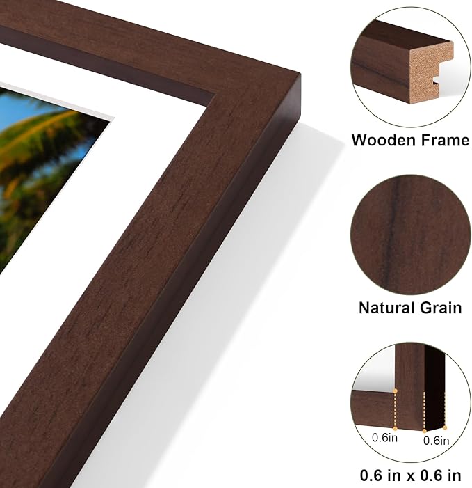 Vittanly 8x14 Picture Frames Collage, Displays 3Pcs 4x6 Pictures with Mat, Collage Picture Frame for Horizontal or Vertical Display, Brown, 1 Pack