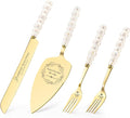 Wedding Cake Knife and Server Set,Gold Cake Cutting Set for Wedding,Ceramic Pearl Handle Wedding Cake Cutting Set for Engagements,Weddings, Anniversaries,and Engagement Gifts for Couples