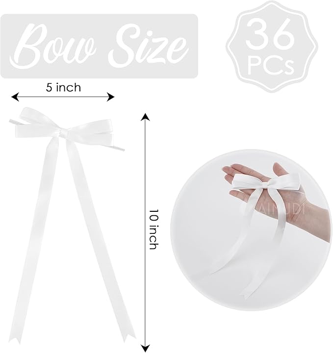 AIMUDI White Bows 5 × 10" Satin Bows for Gift Wrapping Twist Tie Bows Premade Ribbon Bows for Bouquets Invitations Baskets Crafts Wreaths Wedding Birthday Baby Shower Party Decorations, 36 PCs
