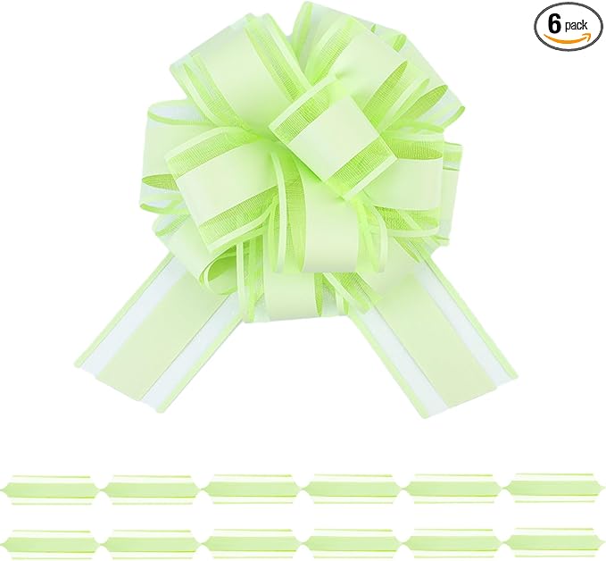 6Pcs 6inch Pull Bow Gift Wrapping,Pull Bow For Gift Basket, Gift Bag Box Wrapping Decor, Valentines Day, Birthday, Anniversary, Wedding, Flower Packaging (Bright Green)