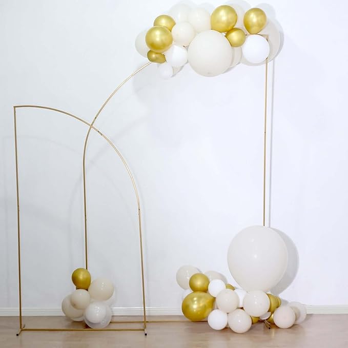 Tableclothsfactory 8ft Gold Metal Wedding Arch Chiara Backdrop Stand, Half Moon Floral Frame Arbor Display