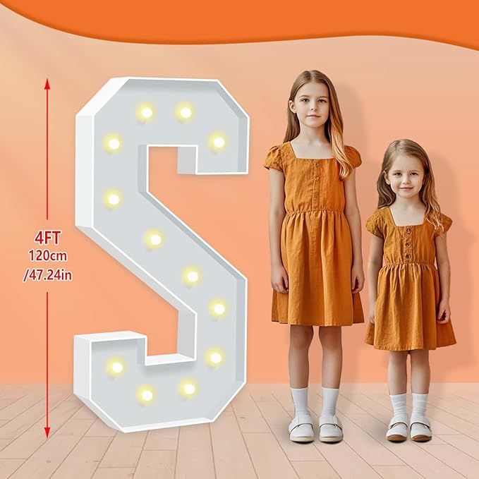Marquee Light Up Letter S, Light Up Letters Art Craft Kit for Party Decorations, 4FT White Foam Board Letters for Baby Shower, Birthday, Wedding, Engagement Decorations
