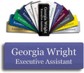 Custom Engraved Name Tag 1" x 3" Personalized Badge Magnetic or Pin Backing Made in The USA by Gem Awards (Purple)