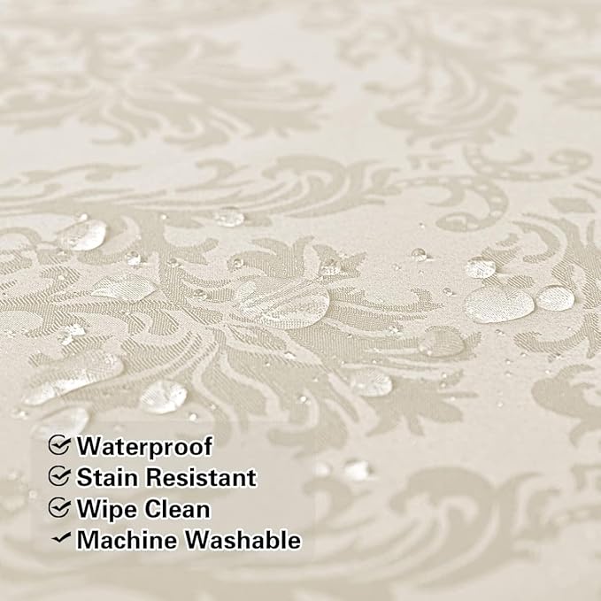 Jacquard Tablecloth Square 52 x 52 Inch Beige, Spill Proof Stain Resistant Damask Table Cloth, Washable Polyester Table Cover for Dining, Party, Indoor, Outdoor (Off White, Square)