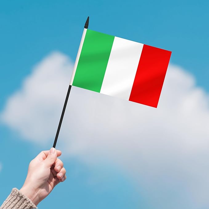 2 Pack Italy Desk Flag Set, Italian Desktop Small Miniature Table Office Flag with 12" Black Pole and Black Base, Offices, Classroom, Home, Festival Decoration (Italy)