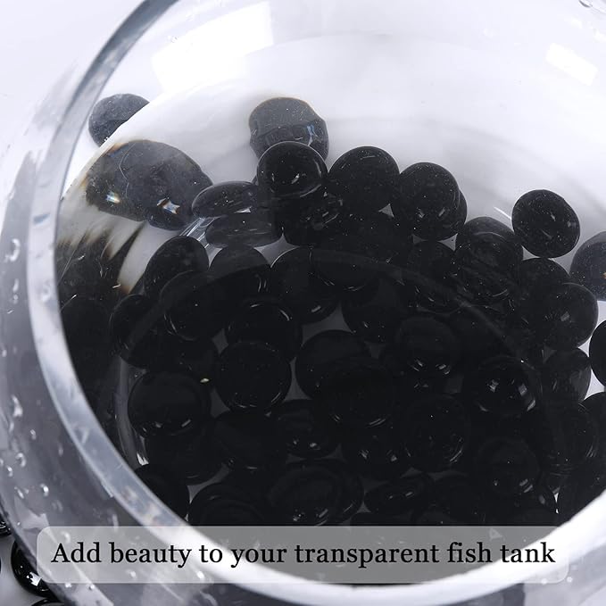 5LB Fire Glass Beads Flat Glass Marbles for Outdoor Fire Pit and Fireplace, Glass Gemstones for Vase Filler, Aquariums, Hydroponics Plants, Home Decor and Christmas DIY Craft, Black