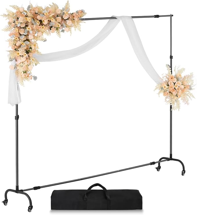 VEVOR Backdrop Stand with Wheels, 7 x 10 ft Adjustable Photo Backdrop Stand Kit, Moveable Background Backdrop Stand, Heavy Duty Projector Screen Stand, for Wedding, Photo Studio & Party