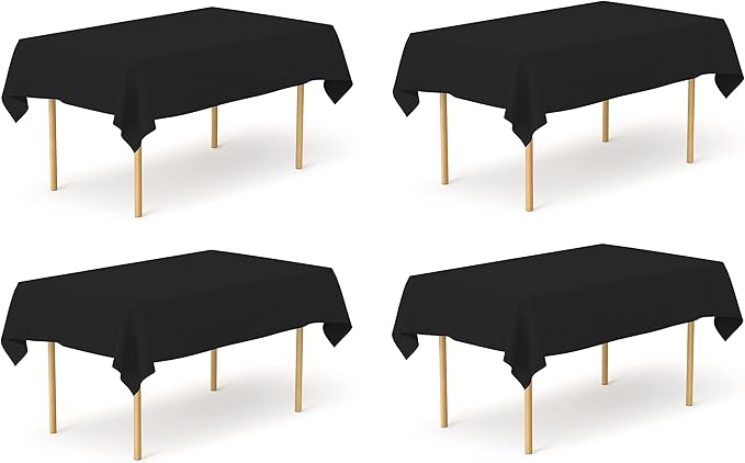 Pomp Black 60" x 102" Poplin Polyester Tablecloth (4 Pack) | Wrinkle + Stain Resistant Easy Care Premium Fabric | Fits 6FT Rectangle Table