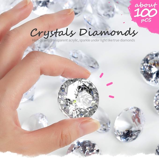 YGDZ Clear Acrylic Diamonds, 30mm Big Clear Crystals Diamond for Wedding Party Decoration Table Scatter Bridal Shower Vase Fillers, 1.5 Pounds