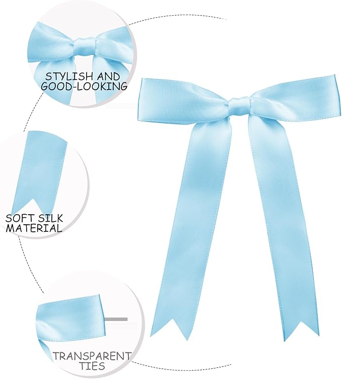 30 Pcs Satin Sky Blue Bows with Twist Tie, 5x7 Inchfor Gift Wrapping Cake Treat Bags Craft DIY Gift, Birthday Decorations, Balloons & Garland Home Decor