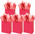 Gcardist Wine Red Gift Bags with Tissue Paper for Wedding, Birthday, Party Supplies-7.9"x4.3"x9.6" Medium Size Cardboard Gift Bags（5pcs Bags +10pcs Tissue Paper ）