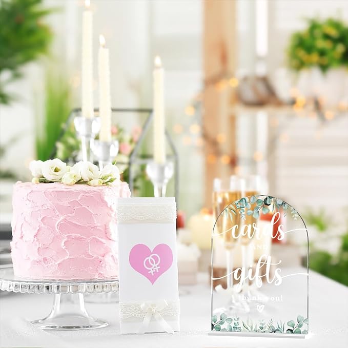 Acrylic Wedding Sign Cards and Gifts Signs Ceremony Modern Calligraphy Arch Acrylic Table Top Signs for Wedding Reception and Event Party Table Decor (Eucalyptus Leaves)