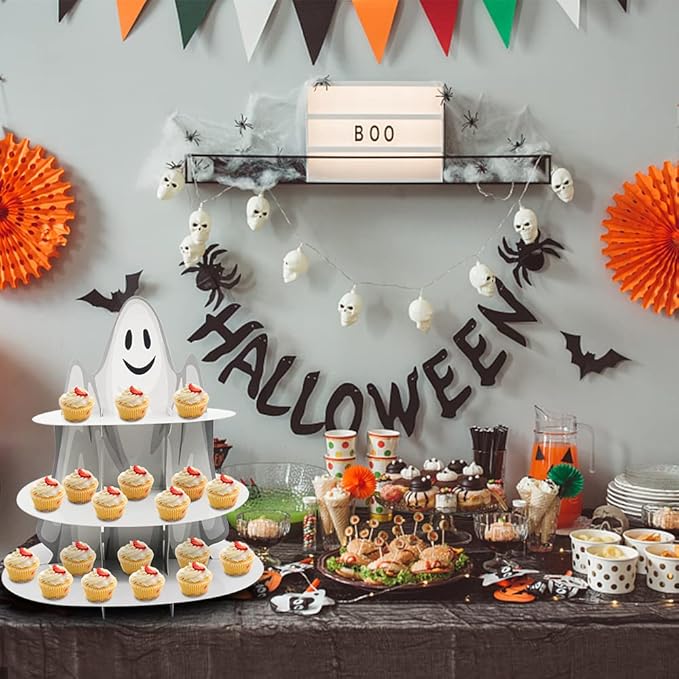 3-Tier Halloween Cupcake Stand Tower Halloween Castle Cake Stand Halloween Round Cardboard Dessert Tower Dessert Tree Tower for Halloween Party Supplies Dessert Serving Tray for Halloween Decorations