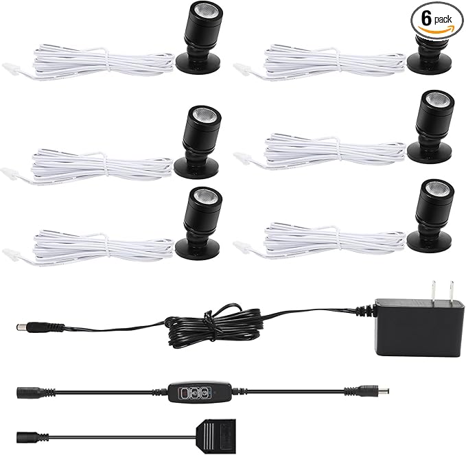 Taysing LED Spot Light Indoor Little Mini Spotlight Accent Lights for Display,Paintings,Pictures,Plants,Jewelry,Shelves, Cabinets,Posters,Showcase(ColdWhite 6 Pack Dimming&Timing)