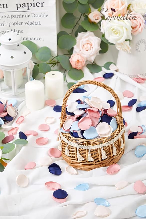 Serwalin 300pcs Silk Rose Petals Flower Petals for Weddings Pink Navy Blue Rose Petals Artificial Flower Petals for Proposal Flower Girl Basket Bridal Shower (4 Color Mixes)