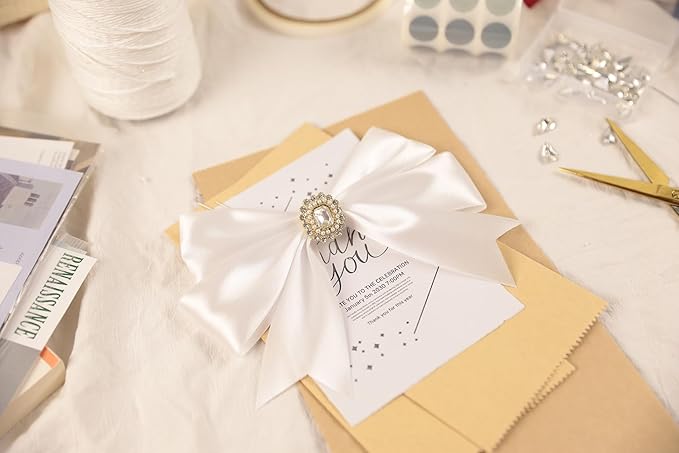 White Satin Ribbon 1-1/2 inch X Continuous 50 Yards, Single Face Polyester Ribbon Perfect for Gift Wrapping, Flower Bouquet, Wedding Decor, Crafts, Bow Making, Sewing and More