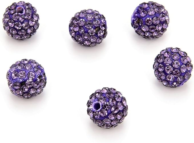 50pcs Adabele Grade A Suncatcher Crystal Rhinestone Pave Loose Beads 8mm Tanzanite Purple Polymer Clay Disco Ball Spacers Compatible with Shamballa All Craft Jewelry Making DB8-26