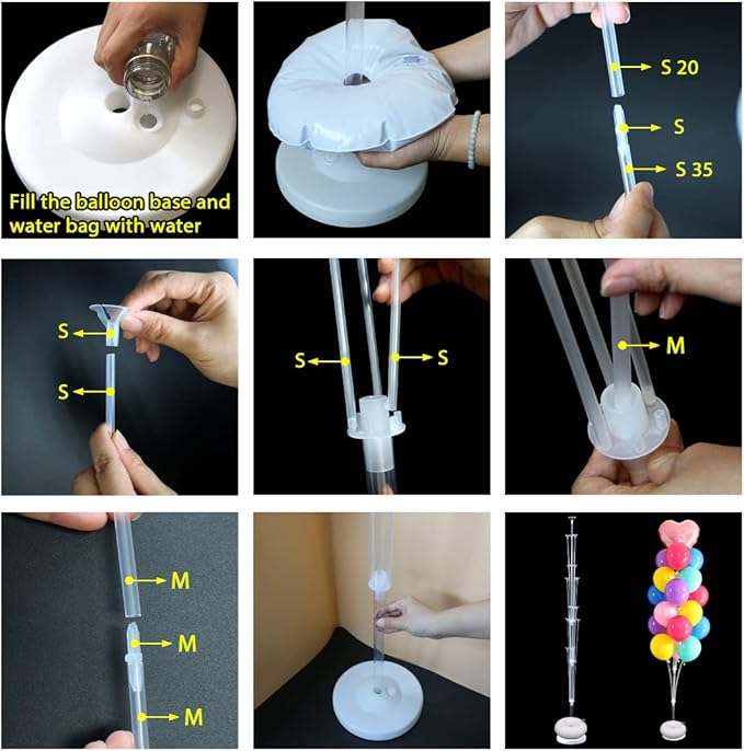 2 Sets Balloon Column Stand Kit 5.3 FT Adjustable Height Balloon Holder for Floor or Table with Water Fillable Base Balloon Tying Knot Tool for Baby Shower Graduation Birthday Wedding Christmas Party