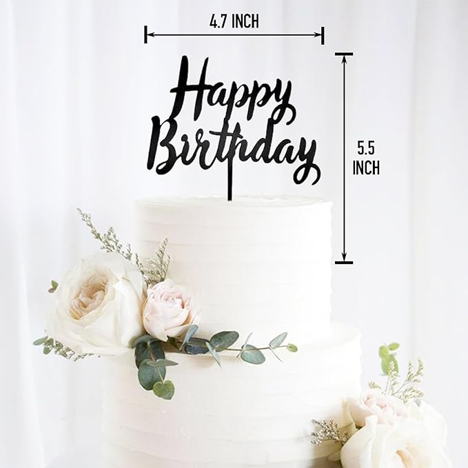 6 Pcs Black Happy Birthday Cake Toppers Set, Acrylic Cake Decoration for Birthday Party
