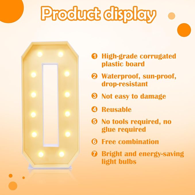 4ft Marquee for Numbers 0, 2025 Light up Numbers for Party Decorations, Multifunctional Plastic Marquee for Numbers 4 Feet Tall, Number 0 for 30th 40th 50th Birthday Decorations,60th 70th Anniversary Party Decor (Number 0)