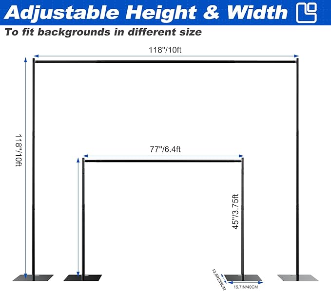 Pipe and Drape Backdrop Stand 10ftx10ft Adjustable Background Support System Heavy Duty Background Stand for Wedding Banquet Decorations Black