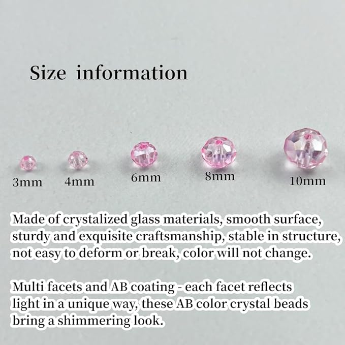 500pcs 3mm Crystal Glass Beads for Crafts Faceted Rondelle Glass Beads for Jewelry Making Crystal Spacer Beads for Necklaces Bracelets Earrings DIY Craft(Pink AB)