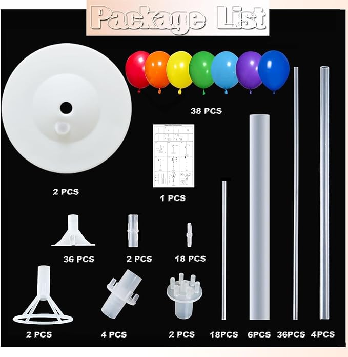 Balloon Column Kit Set of 2 With Balloons Assorted Color - Balloon Stand with Base&Pole,Balloon Tower Backdrop Decoration for Wedding, Baby Shower, Birthday Party, or Bachelorette Parties