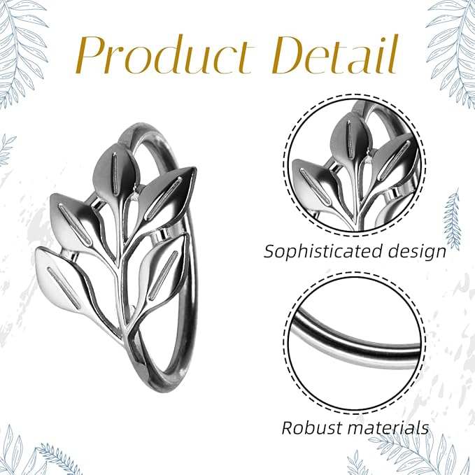 40 Pcs Leaf Napkin Rings Set, Silver Metal Napkins Rings Holders Bulk for Cloth Napkins Table Adornment for Wedding, Birthday, Thanksgiving, Christmas, Banquet, Dinning Table Decorations