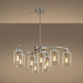 9-Light Brushed Nickel Glass Chandelier, Adjustable Height Hanging Industrial Dining Room Chandelier Over Table, Modern Farmhouse Chandelier for Kitchen Island Living Room Entryway Bedroom