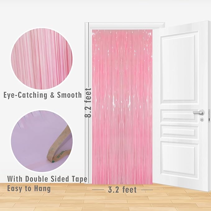 GOER 3.2 ft x 8.2 ft Metallic Tinsel Foil Fringe Curtains Party Photo Backdrop Party Streamers for Birthday,Graduation,New Year Eve Decorations Wedding Decor(5 Packs,Candy Pink)