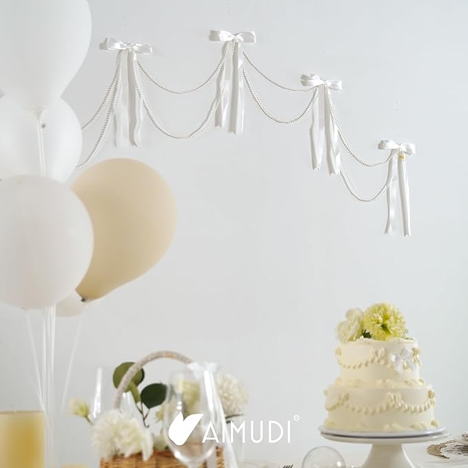 AIMUDI White Bows 5 × 10" Satin Bows for Gift Wrapping Twist Tie Bows Premade Ribbon Bows for Bouquets Invitations Baskets Crafts Wreaths Wedding Birthday Baby Shower Party Decorations, 36 PCs