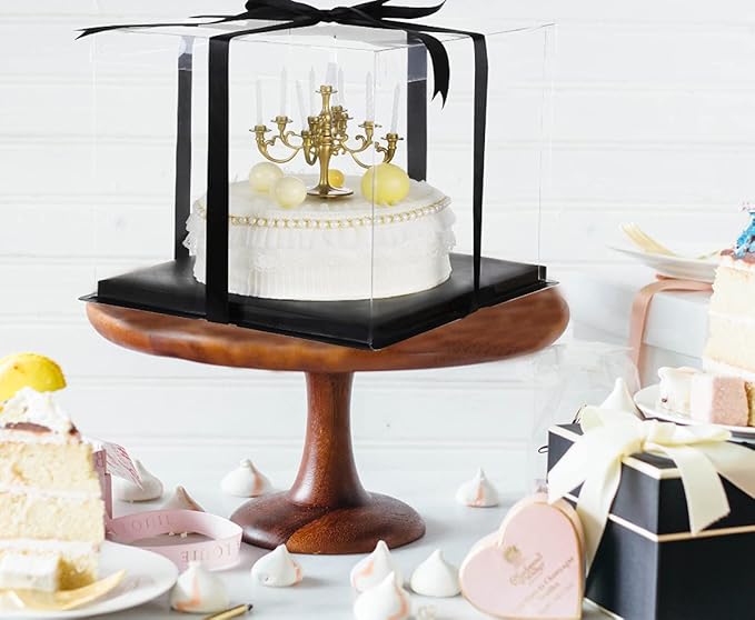 XININSUN 6inch Clear tall cake Box with Ribbon, 8 X 8 X 9inch for Bakery Boxes Clear Gift Boxes,ideal for wedding birthday party and gift display-Black