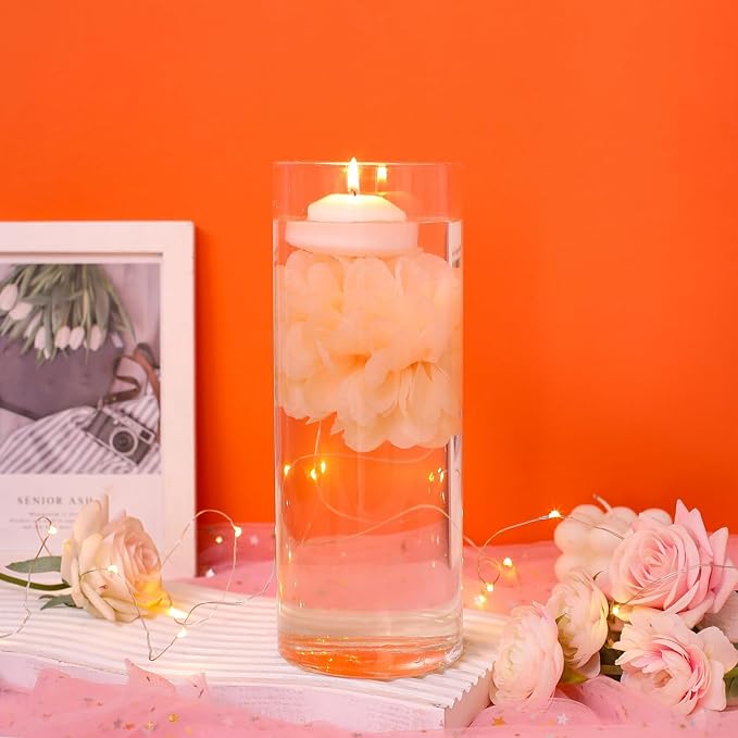 24 Pcs Floating Candles for Centerpieces and Floating Flowers Artificial Flowers Head Vase Filler for Party Home Table Wedding Centerpieces Decoration (Champagne)