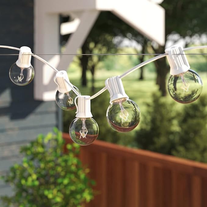 25Ft Outdoor Globe String Lights, G40 Edison String Lights with 27 Clear Bulbs, Waterproof Connectable Hanging String Lights for Indoor Outdoor Wedding Party Decoration, White Wire