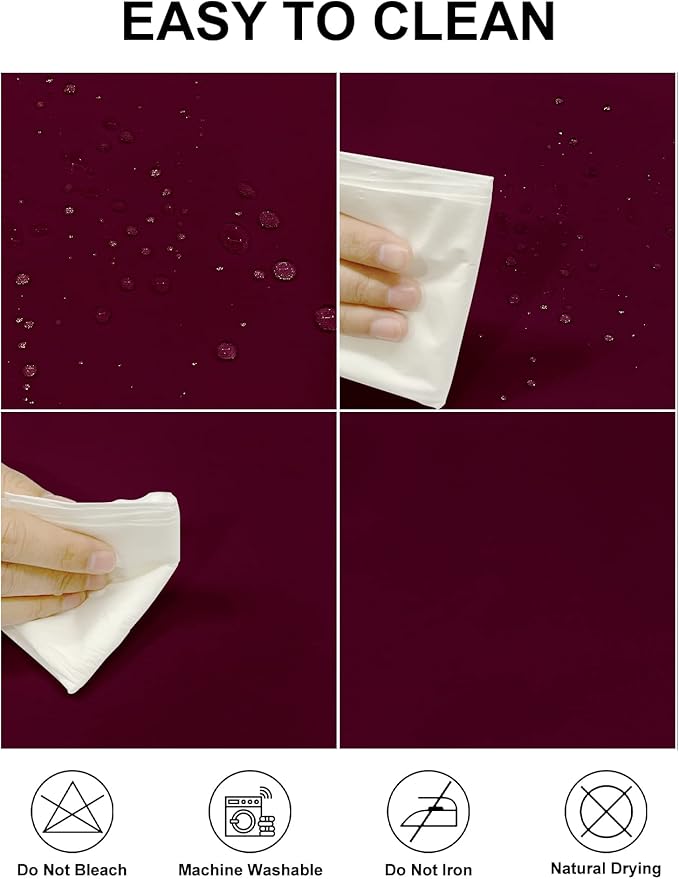 Fokitut 2 Pack Waterproof Rectangle Tablecloth, 60x102 Inch, Stain Resistant and Wrinkle Polyester Table Cloth, Fabric Table Cover for Kitchen Dining, Wedding, Party, Holiday Dinner-Burgundy
