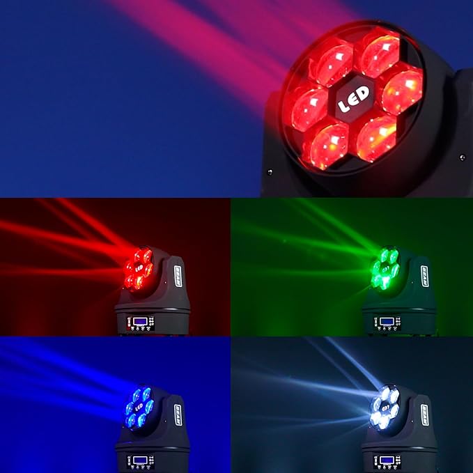 6x15W Mini Bee Eye Moving Head DJ Light, 90W LED RGBW Stage Light Rotate Beam Spot Effect, DMX Sound Activated Remote Control for Parties Wedding Bar Church Show (RGBW 4in1)