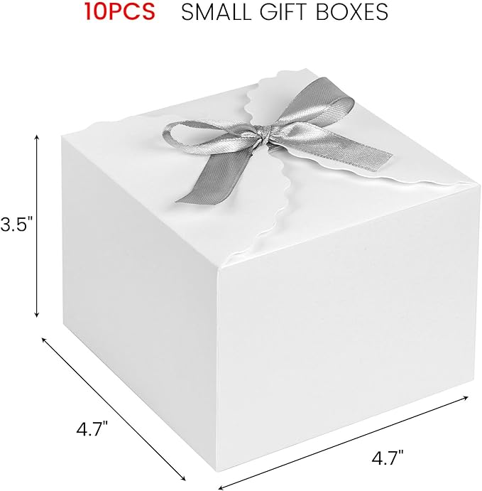VGOODALL 10PCS Gift Boxes with Ribbon, Small White Candy Box Paper Treat Boxes for Wedding Cookie Chocolates Small Gifts