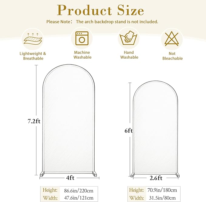 Gold and Yellow Arch Backdrop Cover for Wedding, 7.2FT 6FT Set of 2 Stretchy Spandex Fitted Arch Stand Cover for Baby Shower, Birthday Party Decor, Chiara Backdrop Cover with Double-Sided Design