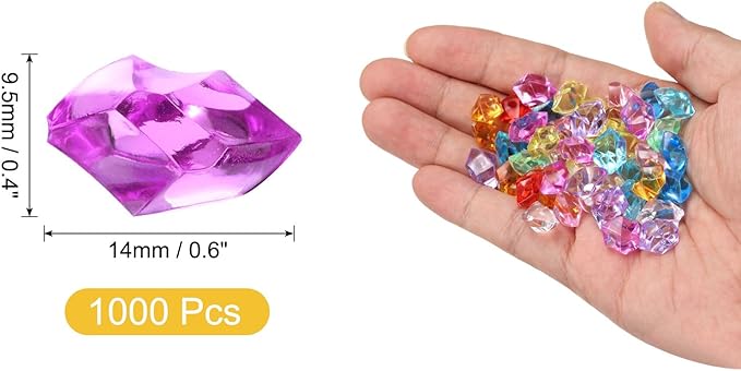 uxcell 1000pcs Fake Ice Rocks, Dazzling Clear Resin Crushed Ice Sparkling Fake Diamonds Gem Stones for Vases Fillers Table Scatter, Theme Party Favors, Rose Red