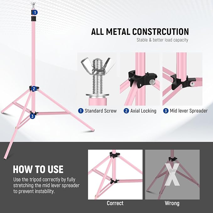 Neewer Photo Studio Backdrop Support System, 10ft/3m Wide 6.6ft/2m High Adjustable Background Stand with 4 Crossbars, 6 Backdrop Clamps, 2 Sandbags, and Bag for Portrait & Studio Photography-Pink