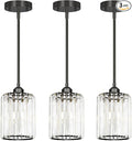 Black Kitchen Pendant Lights Over Island with Adjustable Rods - Crystal Pendant Lighting Fixtures 3 Pack, Ideal Over Dining Table or Bar, E26 Bulb Compatible, No Electrician Needed