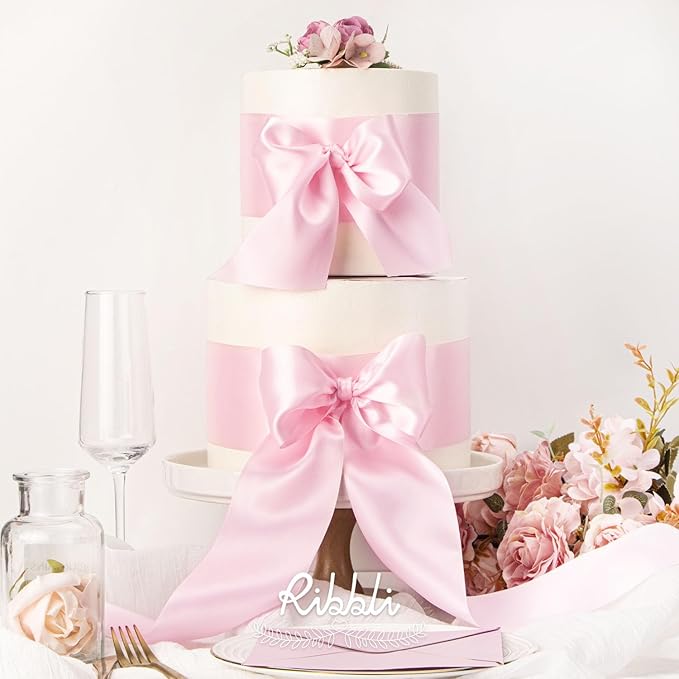 Ribbli Light Pink Double Faced Satin Ribbon, 3” x Continuous 10 Yards,Use for Bows Bouquet,Gift Wrapping,Baby Shower,Floral Arrangement