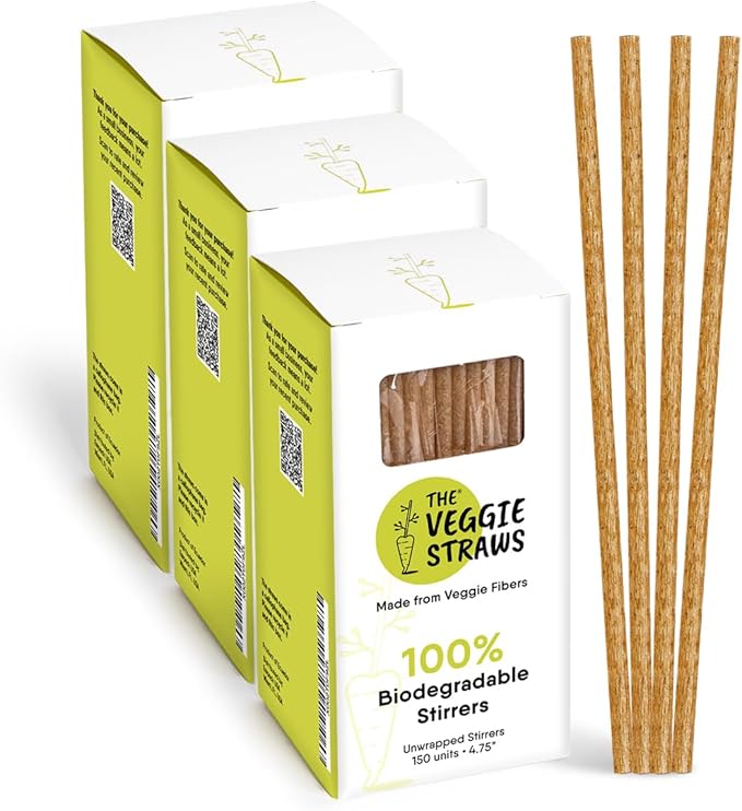 – 450 PCS of 4.75 Inches Unwrapped Biodegradable Drink Stirrers – Made of Vegetable Fibers, Best Cocktail Stirrers for Drinks of All Kinds